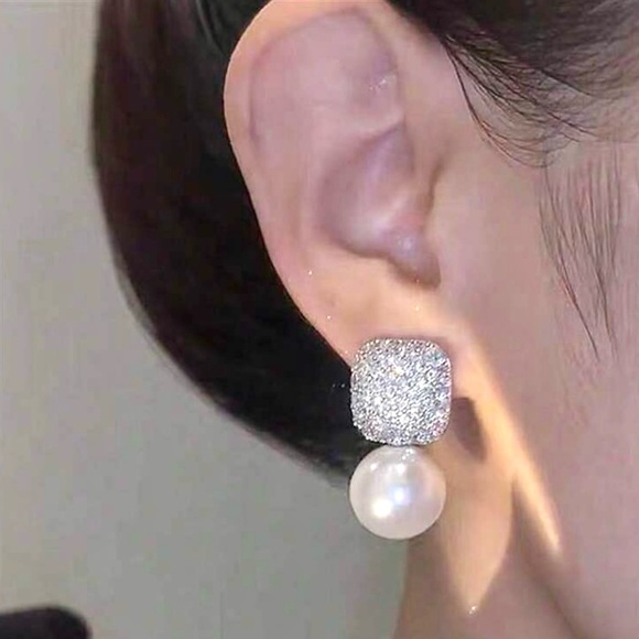 Cubic Zirconia Pearl Dangle Earrings - Picture 2 of 6